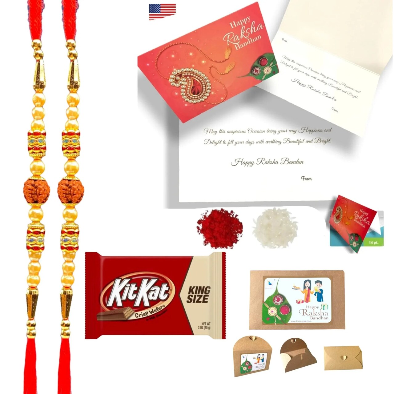 Rakhi for Brother Rudraksh Rakhi Raksha Bandhan Gifts Traditional Ferro-Roher/Ghirdalli/Kitket Rakhi Gift Hamper Bracelet for Brother Sister Bhabhi - Perfect for Celebration
